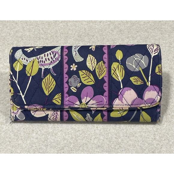 Vera Bradley Large Trifold Wallet Magnetic Closure, Purple Multi-Card Holder - Picture 2 of 11